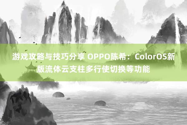 游戏攻略与技巧分享 OPPO陈希：ColorOS新版流体云支柱多行使切换等功能