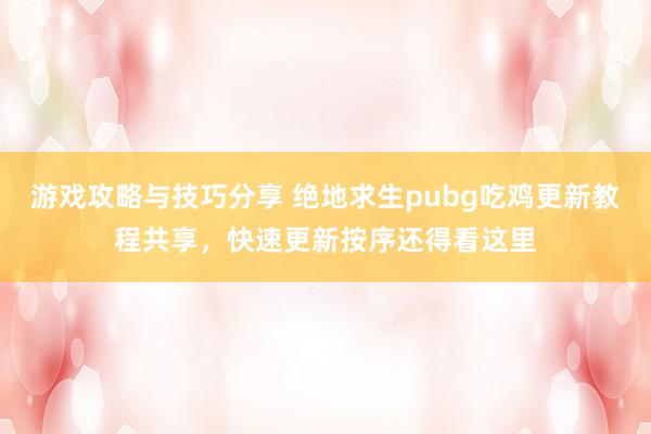 游戏攻略与技巧分享 绝地求生pubg吃鸡更新教程共享，快速更新按序还得看这里